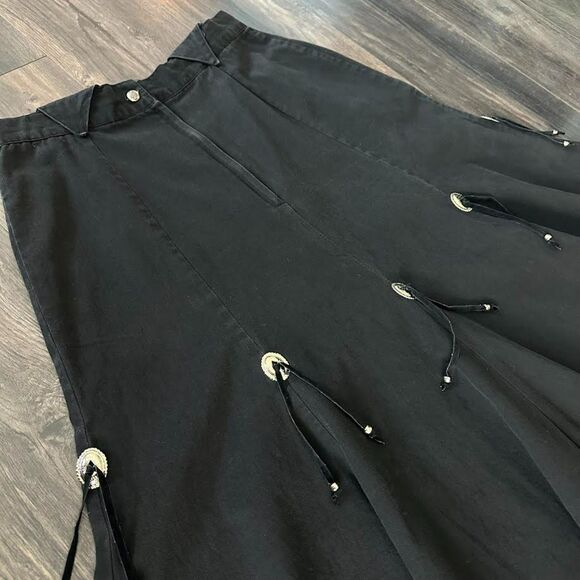 Vtg 70's Circle T Western Skirt Black Bolo Concho Accents Full Maxi 15/16 Medium - Picture 6 of 9